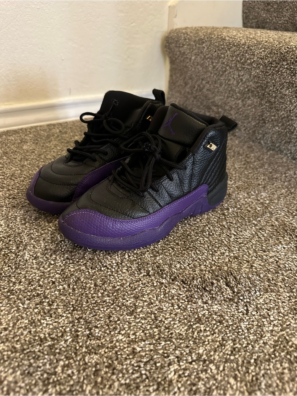 Air Jordan 12 Retro Black and Purple High-Top Sneakers